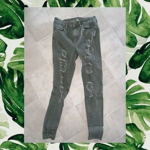 American Eagle Olive Green Ripped Hi Rise Jeans